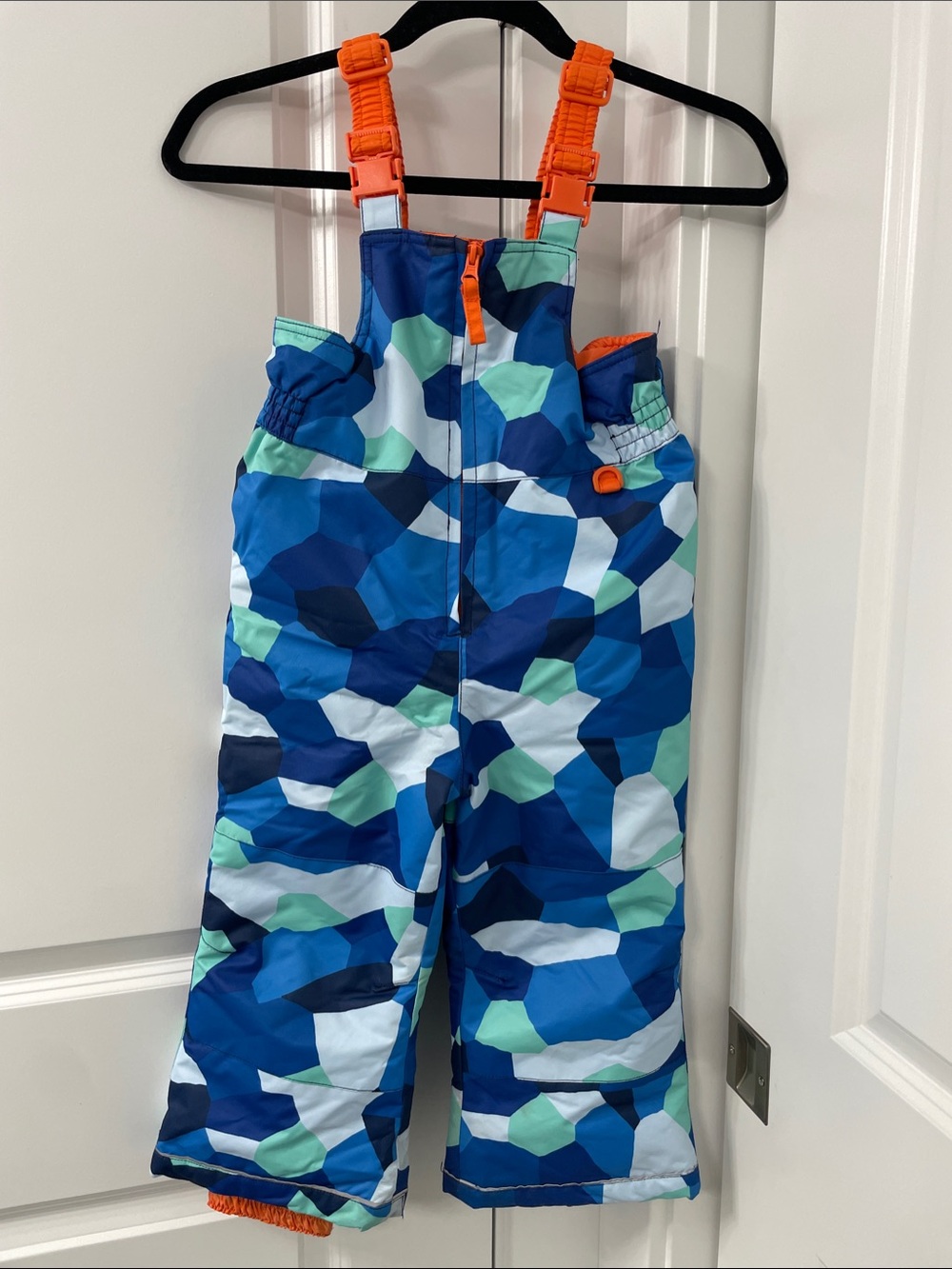 HANNA ANDERSSON Waterproof Snow Bib Pants in Blue Geometric Print 4